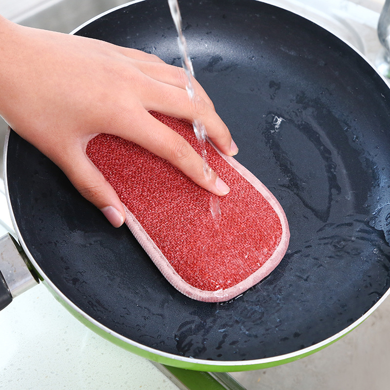 Household supplies kitchen non-stick oil brushing cloth rag turtle powerful fiber dish towel sponge double sided pot brush descaling