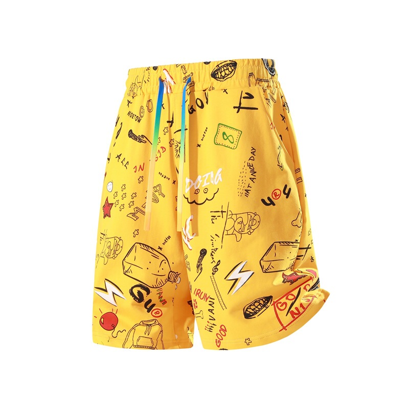Men's Summer Shorts, Light Luxury Cotton, All-Over Floral Print, Trendy Five-Point Pants, Loose Fit, Sports Casual Men's Shorts for Teenagers