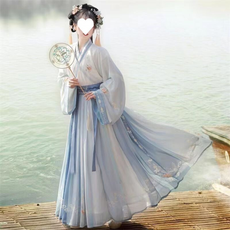 New Chinese-Style Ancient Costume, Jin and Wei Dynasty Style Hanfu for Women, Cross-Collar, Waist-Length Ruqun, Student Style, Super Fairy-Like, Spring, Summer, Autumn Models