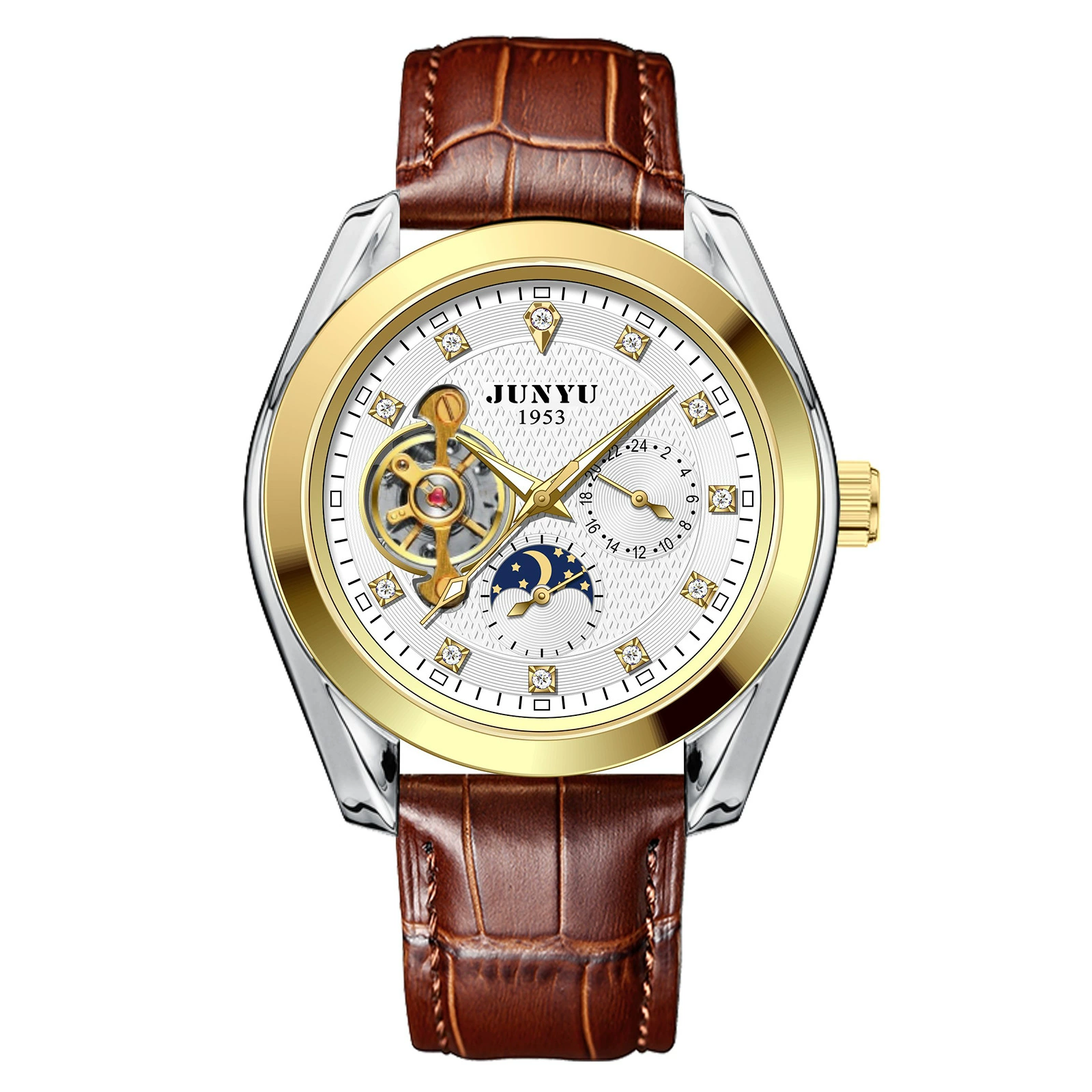 Новые часы Мужские механические часы автоматический турбийон полый мужской моды повседневный бизнес мужские часы водонепроницаемый Jun Yu