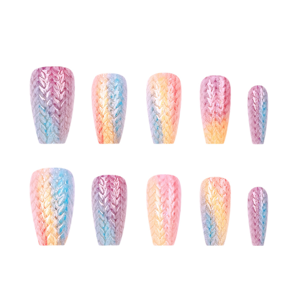 Comercio exterior nuevo relieve de punto arco iris manicure 24 piezas de parche de uñas macarón gradiente de desgaste de uñas