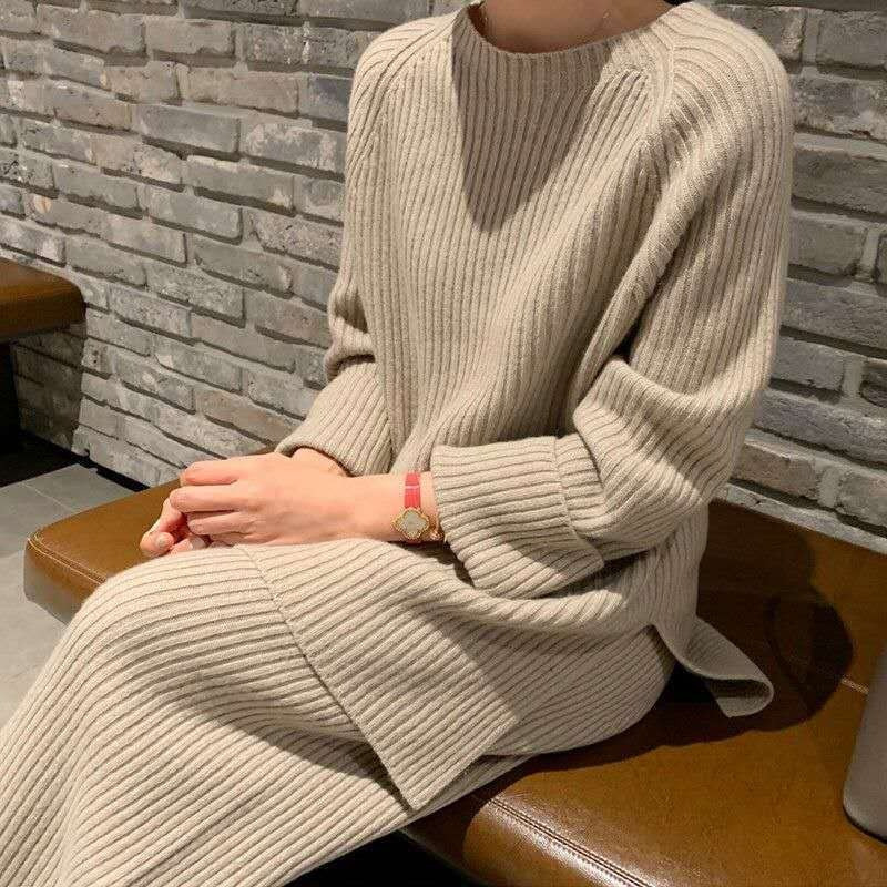秋冬ニットスーツパンツ レディース 韓国風 カジュアル ゆったり 着痩せ効果 セーター ワイドパンツ ツーピースセット エレガント おしゃれ 多彩に合わせられる|undefined