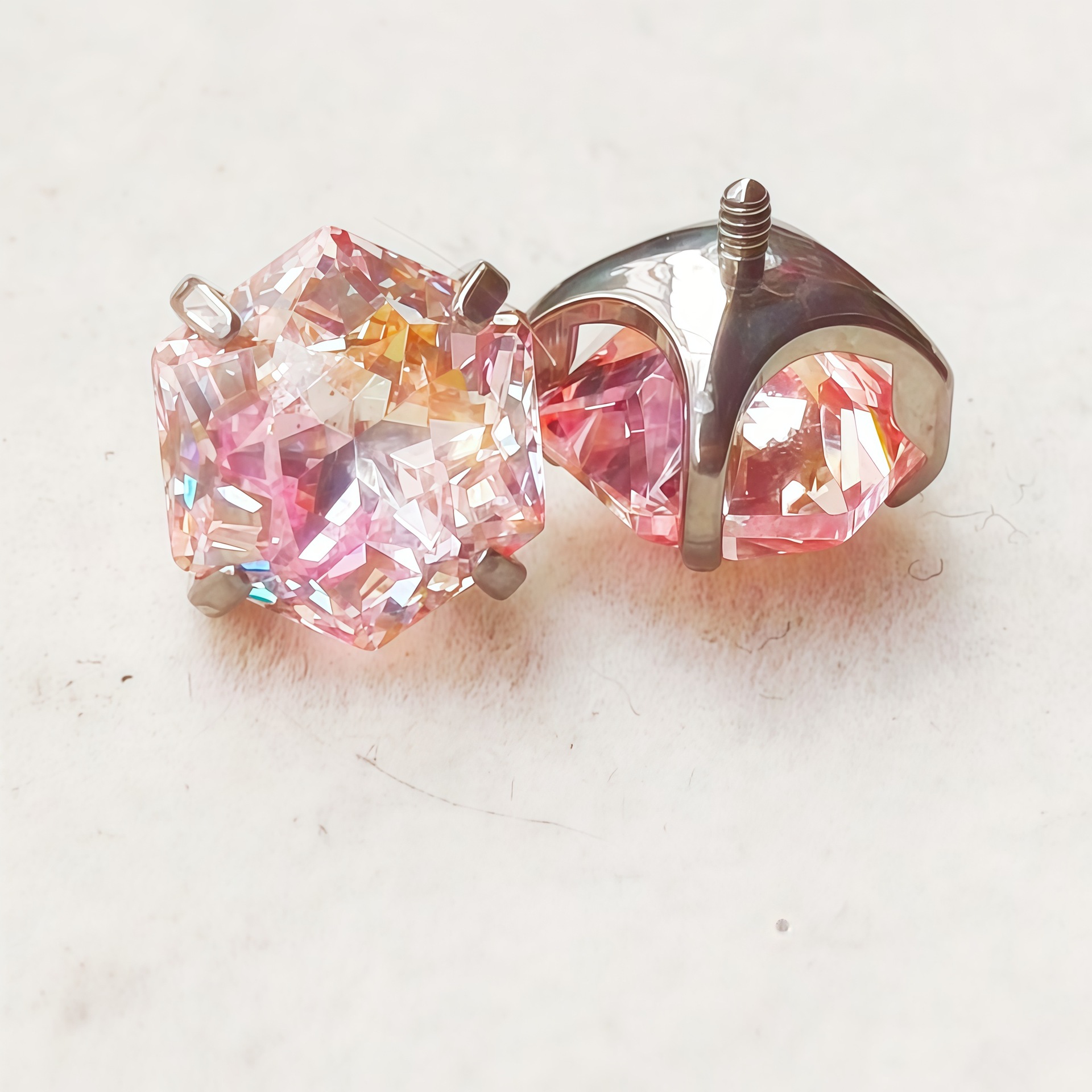 Titanium Alloy Gradient Color Plated Round-Bottomed Super Shiny Queen-Cut Hexagram-Cut Zirconia Stud Earrings for Cartilage detail image 13