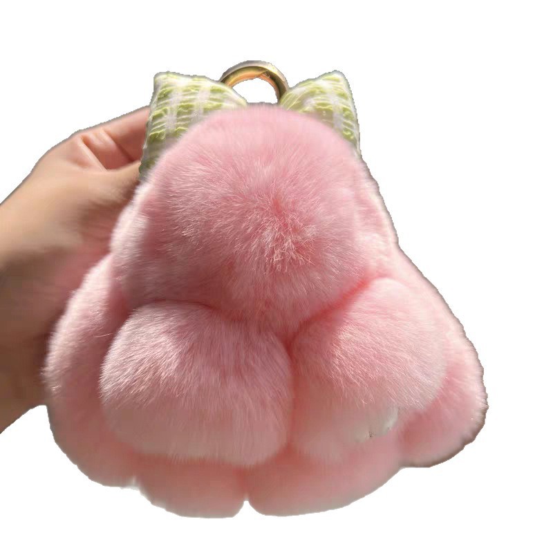 Cute imitación de conejo peludo arco pequeño conejo llavero de automóvil colgante in peluche muñeca mochila colgante