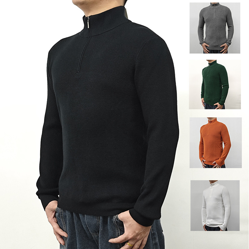 American Half-turtleneck Zipper Knitwear Men's Tough Guy Slim-fit Long-sleeved Sweater Collar Base Sweater Amazon Men's Wear