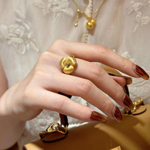 中古风复古拉丝玉兰花戒指轻奢精致高颜值设计显白三瓣花型指环女