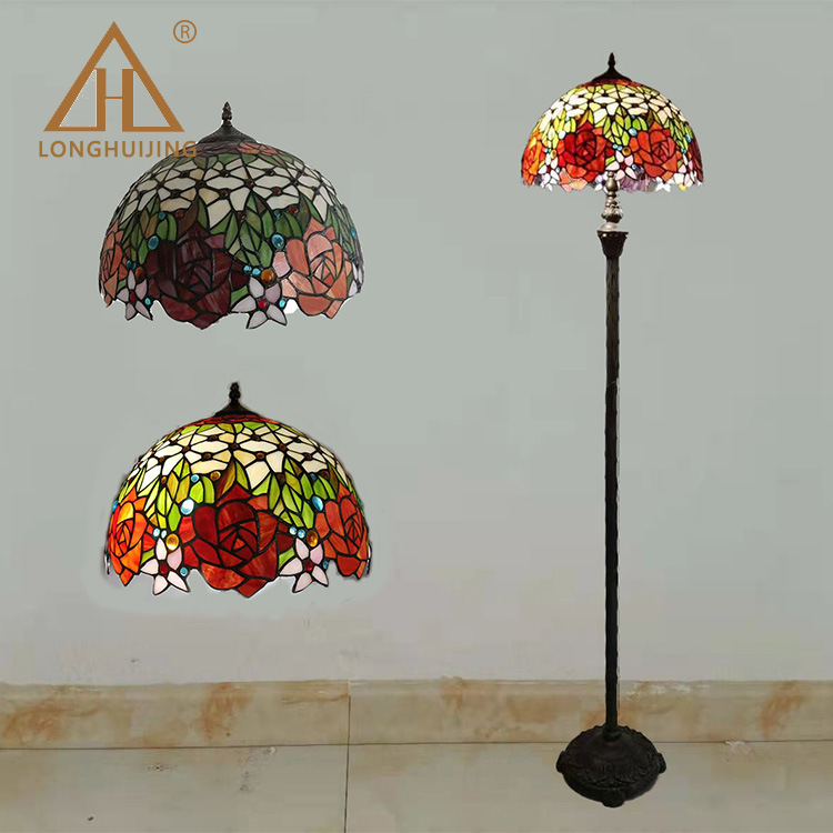 American Pastoral Rose 16inch Tiffany Floor Lamp Hotel Decorative Lamps Amazon Southeast Asia Supply Home Furnishing