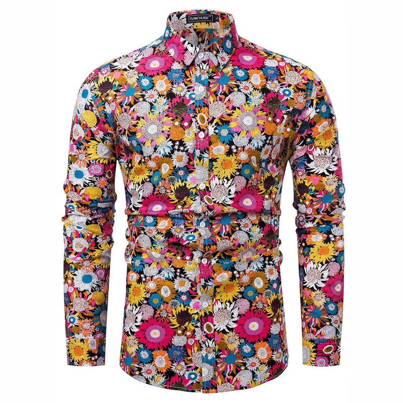 New 3D Printed Floral Pattern Men's Long-Sleeved Casual Shirt, Fashionable Rose Collar Turn-Down Slim-Fit Shirt New 3D Printed Floral Pattern Men's Long-Sleeved Casual Shirt, Fashionable Rose Collar Turn-Down Slim-Fit Shirt