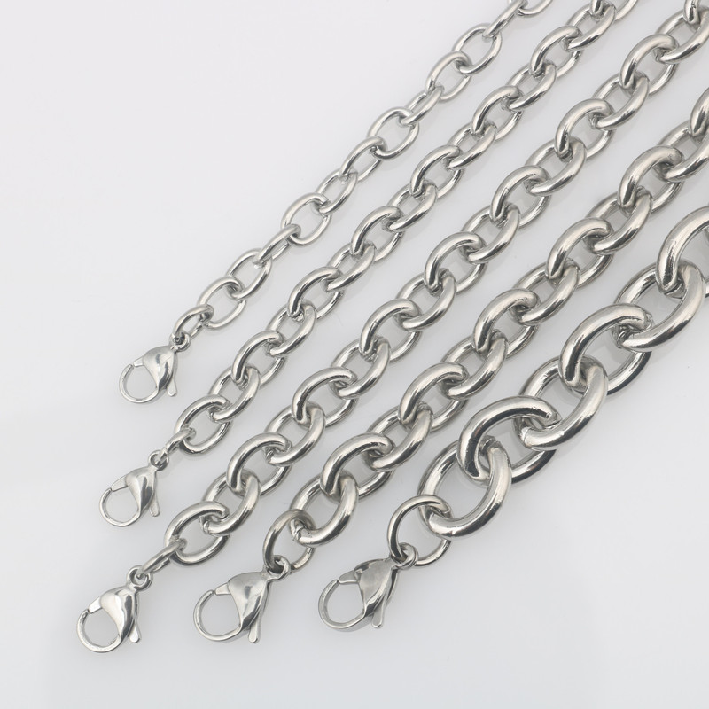 Stainless steel non-welded cross chain O-shaped chain titanium steel men's and women's necklace pendant tag chain wholesale