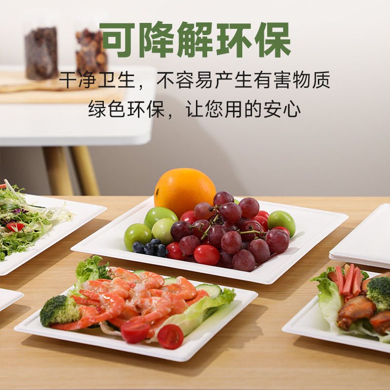 Caja de comidas desechable plato cuadrado al por mayor tazón de arroz, plato de sopa degradable, plato de ensalada, frutas con cubierta