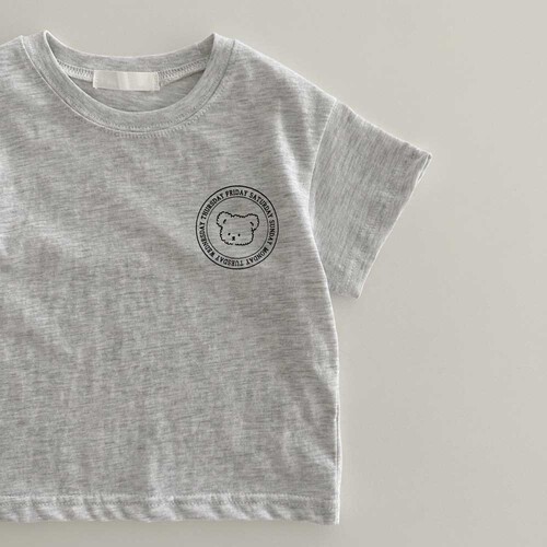 24 summer Korean version bear printed T-shirt ins style children's short-sleeved single T children's short-sleeved tops sports short-sleeved