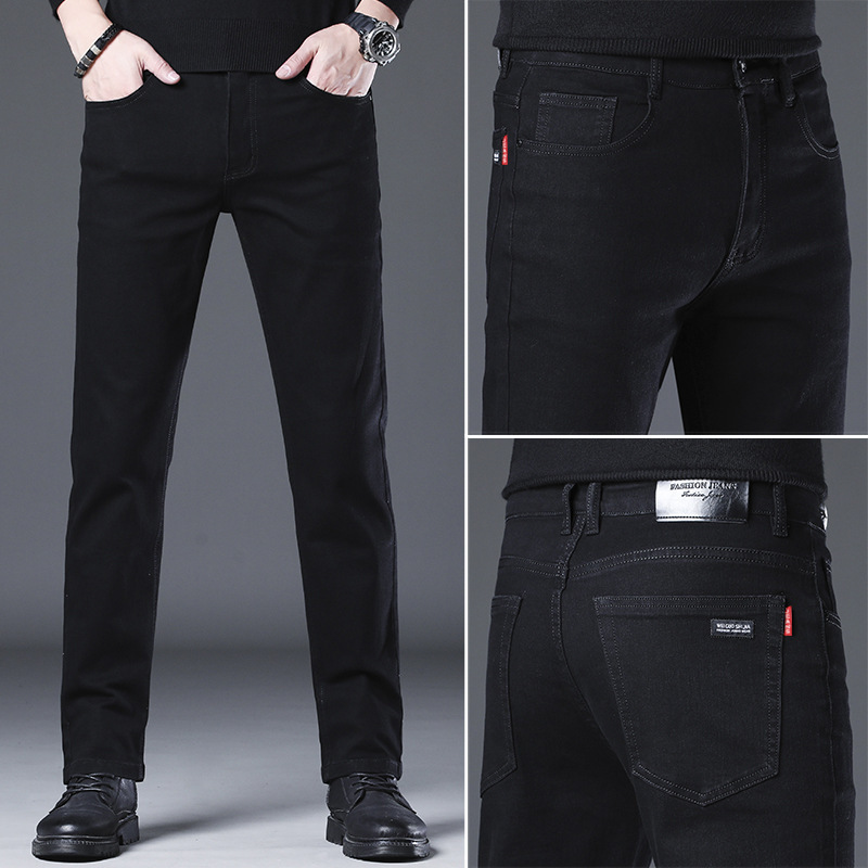 Jeans Men's 2025 Spring and Autum Casual Pants Men's Classy Slim Straight Autum and Winter Black Business Long Pants