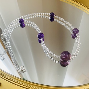 Summer New White Crystal Necklace Light Luxury Niche Amethyst Long Chain Clavicle Chain New Chinese Retro Women's Wholesale
