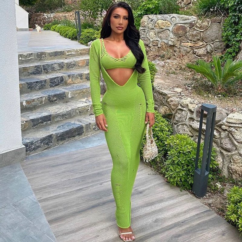 Vacances Du Quotidien Femmes Sexy Couleur Unie Polyester Évider Jupe Ensembles Jupe Ensembles display picture 1