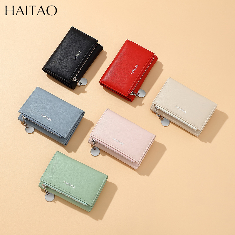 Nueva cartera para mujer, tarjetero japonés y coreano, tarjetero con tapa, color puro, monedero simple con cremallera cruzada, venta al por mayor