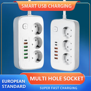 Ldnuo European Standard Round Hole Plug Board French European Usb-C Charging Plug Board Ce Suitable for Export Cross-Border