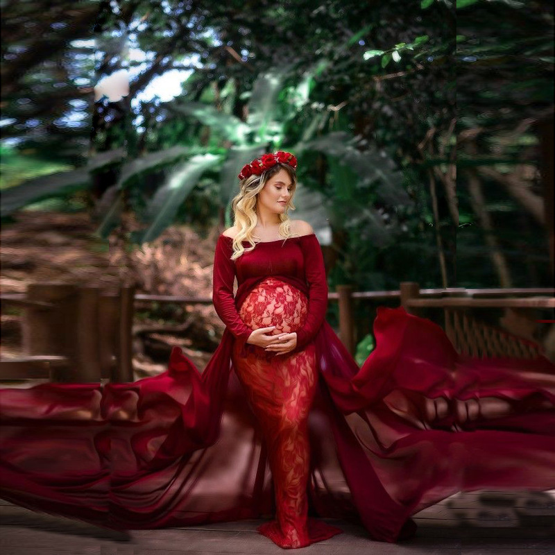 2021 Women's AliExpress eBay Photography Photo Dress Front Open Floor Long Skirt Foreign Trade Pregnant Women's Skirt 1186