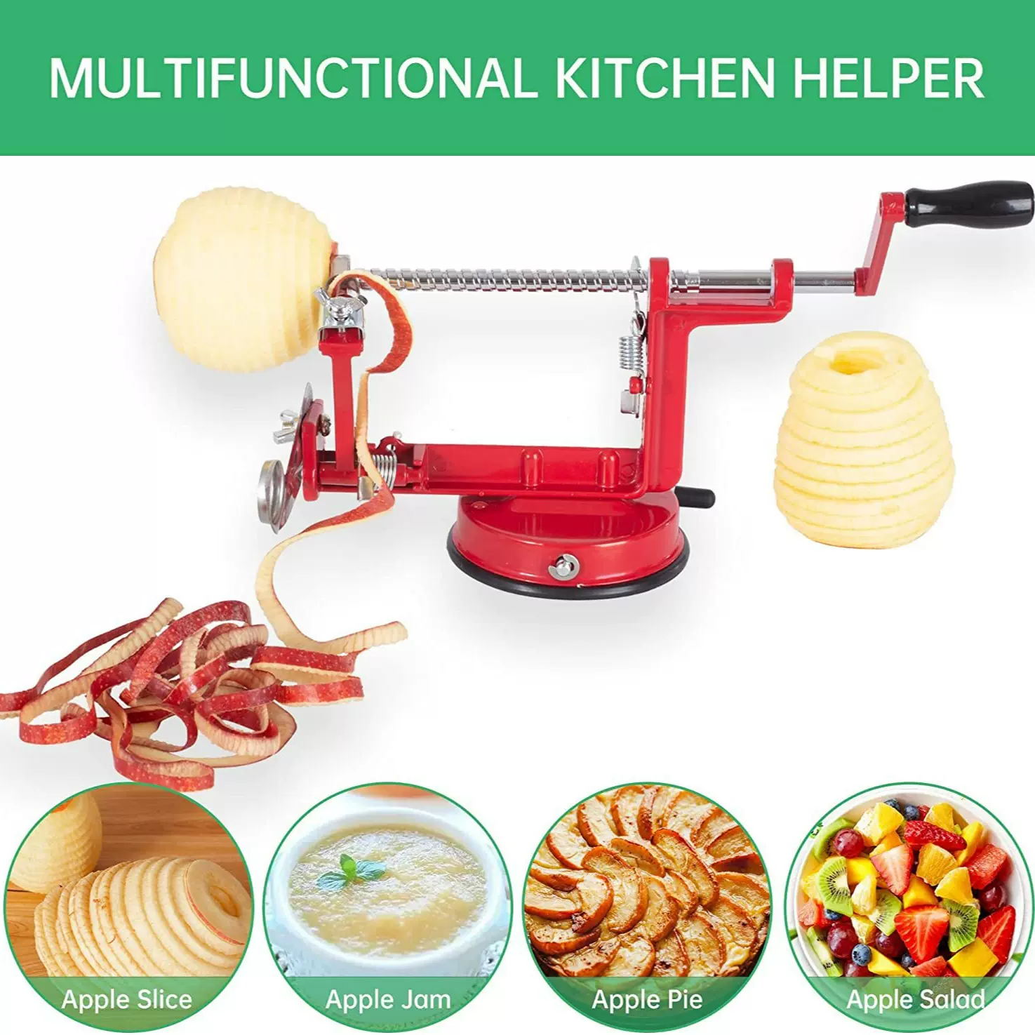 多功能三合一手摇苹果削皮机削皮去核切片水果削皮器Fruit Slicer