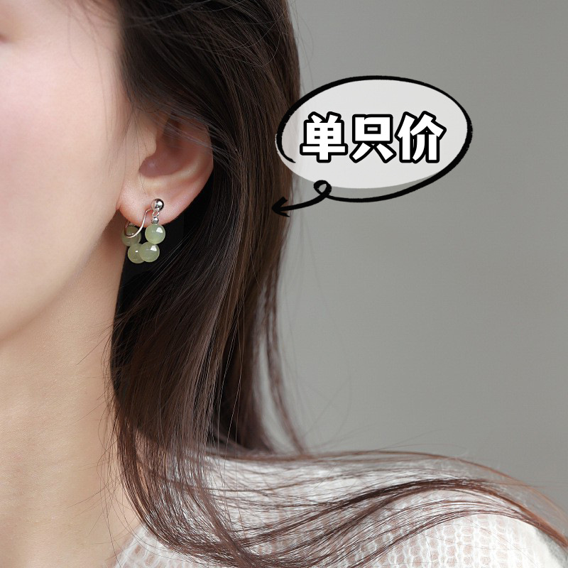 Pendientes tipo clip de jade Hetian, estilo chino vintage, sin perforación, diseño elegante artesanal