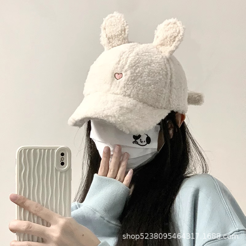 棒球帽子女2025新款秋冬季毛茸茸保暖防寒可爱毛绒小兔耳朵鸭舌帽|undefined