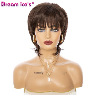 Wig Wholesale Chemical Fiber High Temperature Silk Short Straight Hair Dark Brown齐 Bangs Natural Fashion Women's Headgear Amazon Best Seller