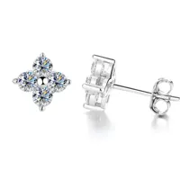Стерлинговое серебро S925 Moissa Diamond Clover Серьги-гвоздики Маленькое изысканное покрытие из розового золота Ожерелье с клевером не вызывает аллергии