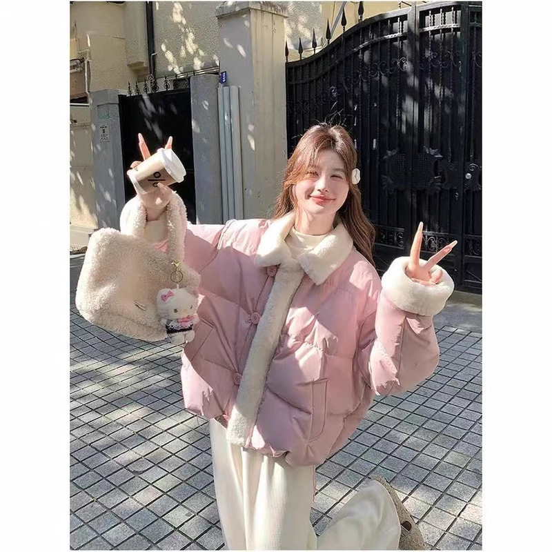 拼接甜美减龄翻领羽绒棉服女冬新款小个子短款加厚保暖棉服外套潮|undefined