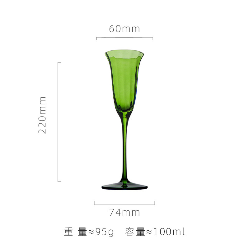 Vintage verde flor taza de vino elegante nicho medio alto taza de champán de cristal taza de vino cóctel