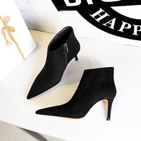 7286-2 Fashion Simple Sexy Night Club Slim Suede Pointed Side Zipper Winter High Heels and Nude Boots
