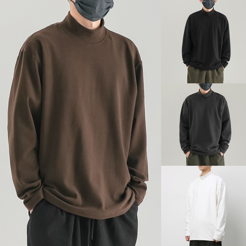 국경 간 대외 무역 가을과 겨울 반 높이 칼라 긴팔 티셔츠 남자 양면 벨벳 따뜻한 탑 옷 내베이스 셔츠