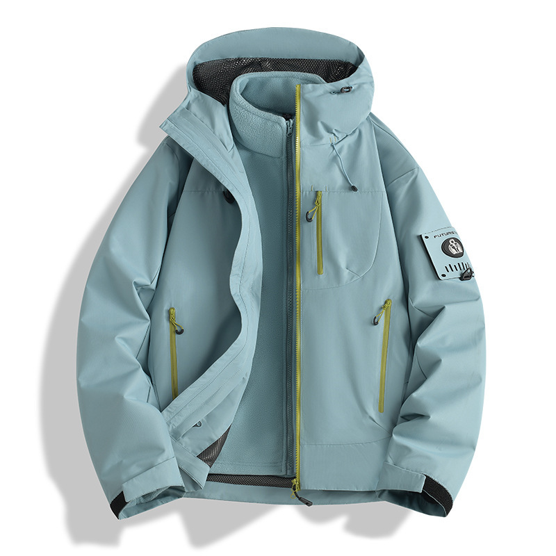 2025 New Men's and Women's Outdoor Sports Three-In-One 0.05kg Piece Set Detachable Jacket Windproof and Wear-Resistant Mountaineering Suit