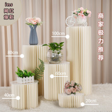 婚庆折叠圆柱甜品台柱子折纸罗马柱摆件圆形橱窗装饰生日蛋糕立柱