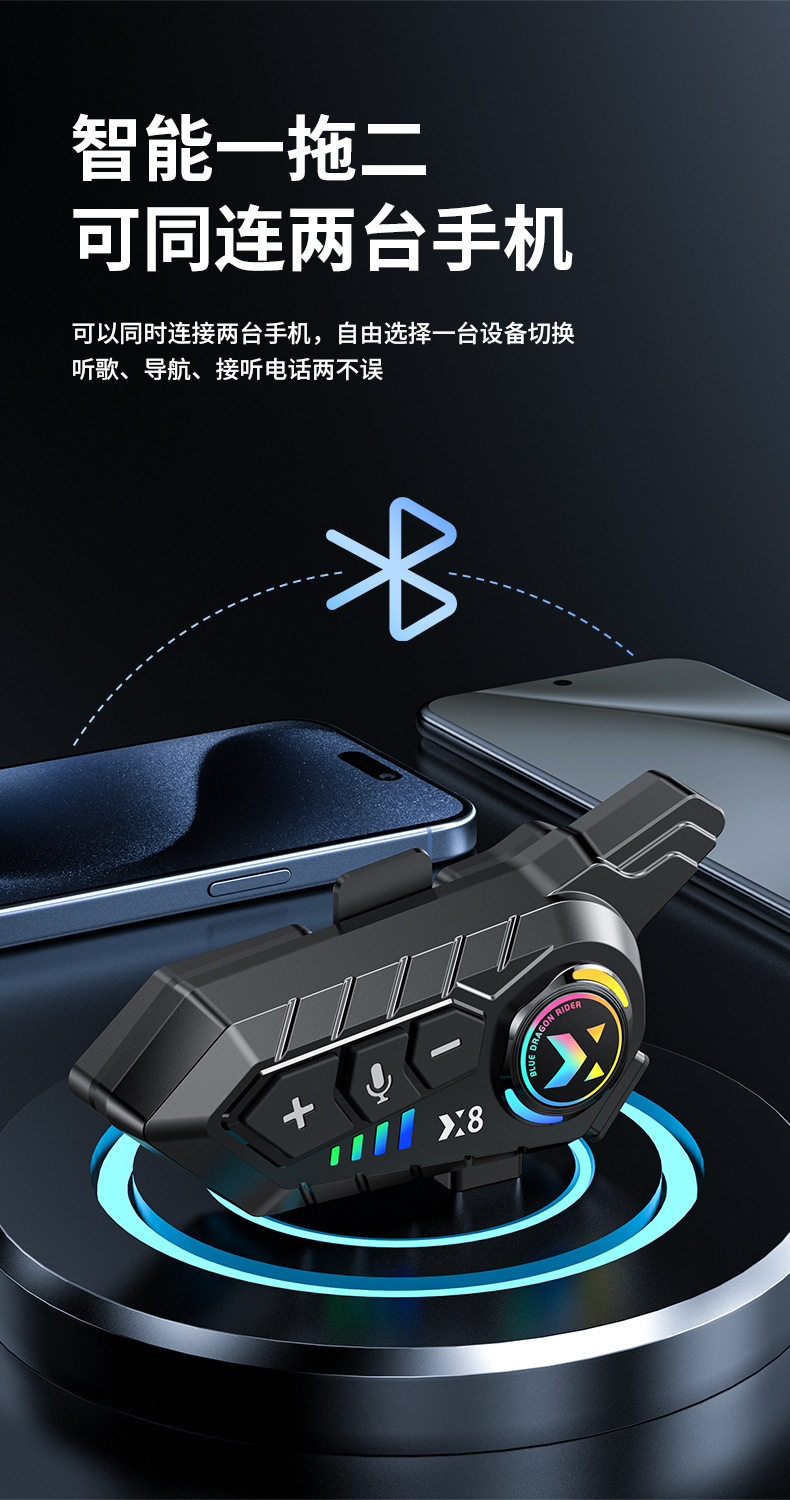 Cross-Border Popular Waterproof Noise-Canceling Intercom Helmet Bluetooth Headset E-Commerce Wholesale X8 Cycling Delivery Motorcycle Smart