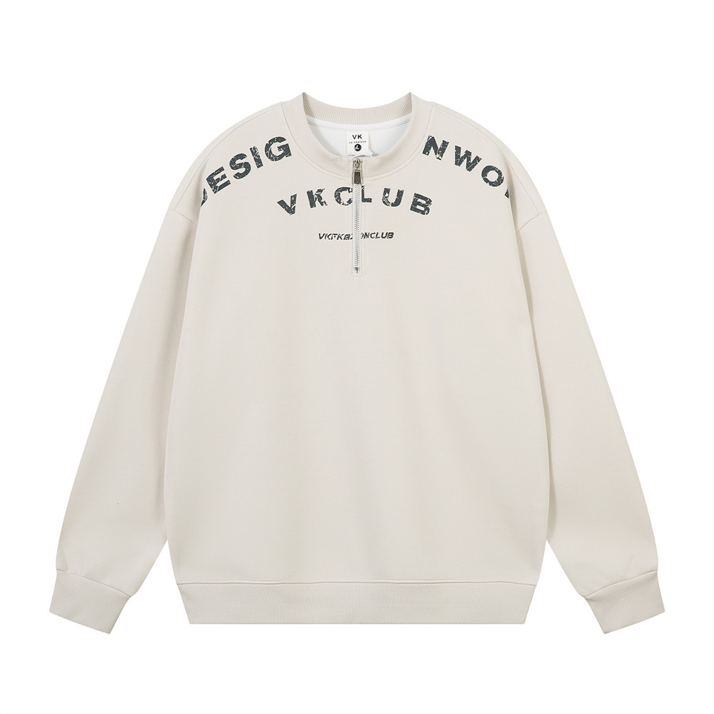 Gilet court zippé à imprimé minimaliste, col rond, sweat-shirt tendance pour homme, style streetwear décontracté._voghion.com