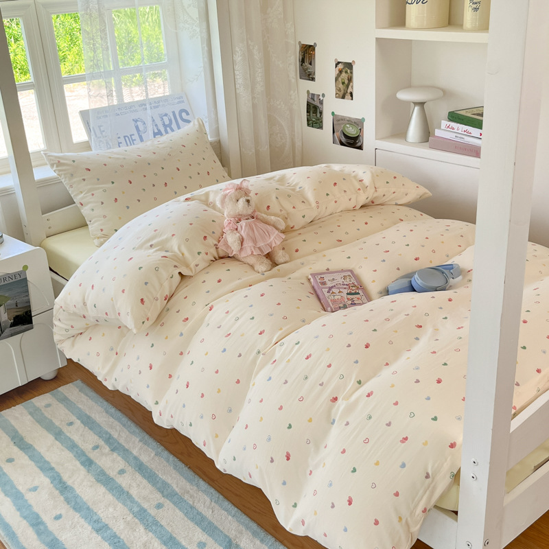 Conjunto de quatro peças de dormitório estudantil classe A para o início da temporada escolar, roupa de cama escolar, lençóis de algodão lavado, capa de edredom de três peças