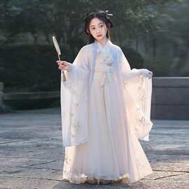 女童绝美汉服魏晋制古装交领中国风小女孩超仙直裾日常可穿大袖衫