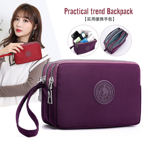 厂家批发跨境新款女士零钱手机包三层拉链横款手拿包好质量手挽包