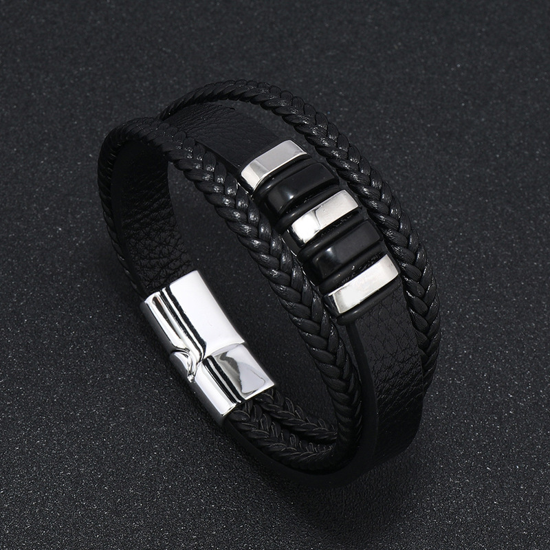 Cross-Border European and American New Style Jewelry Multi-Layer Braided Men's Leather Bracelet Fashionable Magnetic Buckle Punk Style Bracelet Chain