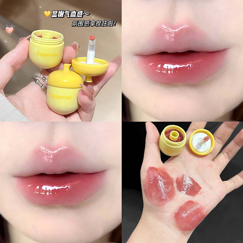 CAPPUVINI esmalte labial de agua de pino pequeño vidrio de espejo de labio de los estudiantes, esmalte labial sólido de la piel blanca de la fiesta