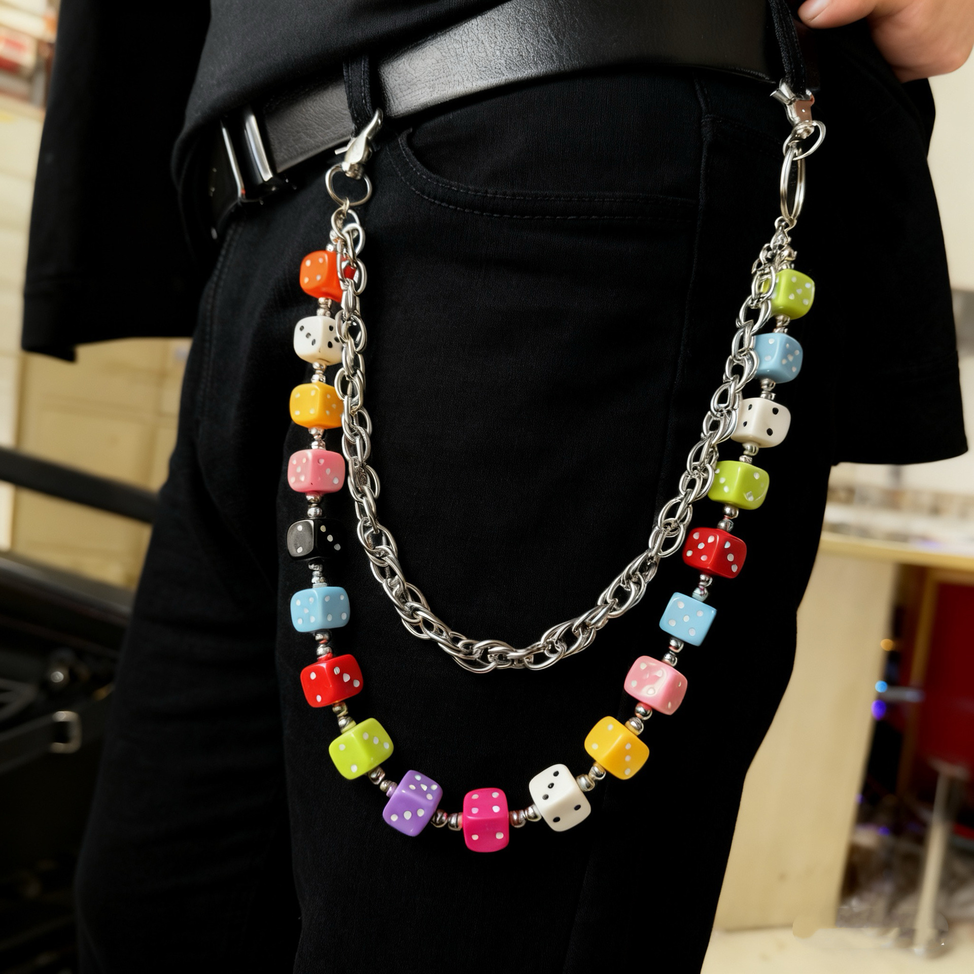 Men's and Women's Niche Colorful Dice Chain Waist Chain Hip-Hop Personality Accessories Cross-Border Fashion Niche Jewelry for Men and Women