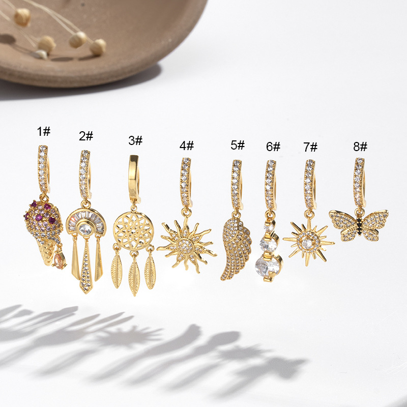 5g Weight Zircon Inlay Material 1 Piece Belly Rings Retro Dreamcatcher Wings Butterfly Copper Inlay Zircon