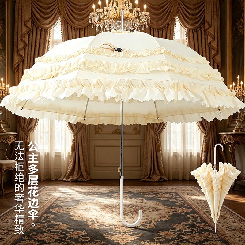 French-Style Vintage Princess Lolita Lace Umbrella, Elegant Lace-Trimmed Long-Handle Umbrella for Sun and Rain, in Stock French-Style Vintage Princess Lolita Lace Umbrella, Elegant Lace-Trimmed Long-Handle Umbrella for Sun and Rain, in Stock