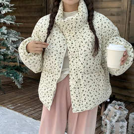 2024冬季新款BF复古碎花设计感棉服外套女ins宽松保暖面包服棉衣