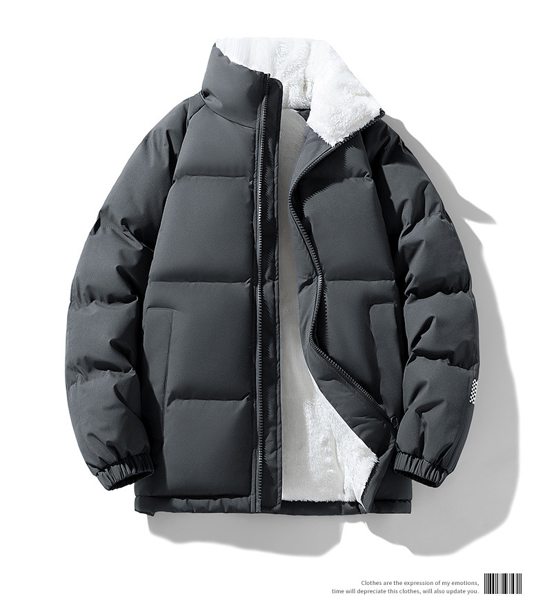 冬の子羊の綿服のダウン綿服の男性のスタンドカラーの屋外パン服の厚い保温コートのカップルの綿入れ