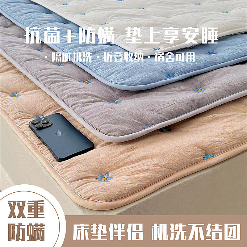 Soybean Mattress Cushion Dirty-proof Machine Washable Thin Cushion Mattress Non-slip Embroidery Bed Pad