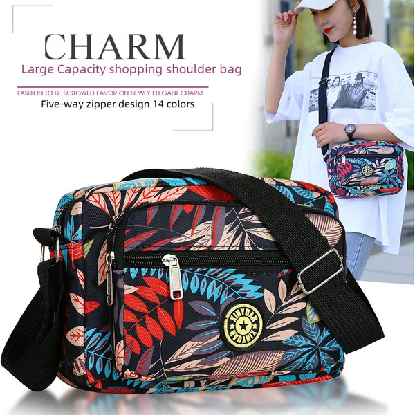 New Style Women's Bag, Oxford Cloth Shoulder Crossbody Bag, Middle-Aged and Elderly Mom's Bag, Floral Cloth Bag, Casual Canvas Street Bag, Wholesale