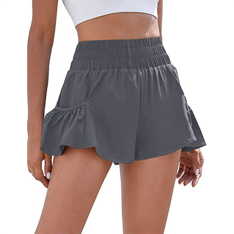 2023 Amazon transfronterizo verano caliente fitness de mujer corriendo pantalones cortos de cintura alta de mujer de secado rápido con bolsillos