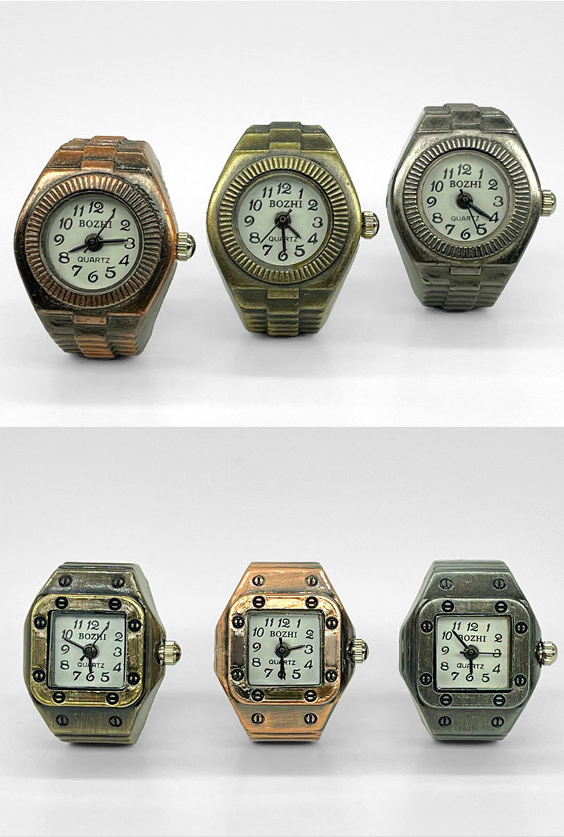 Stainless Steel Strap Material Watch Rings Classification Pointer+Number Display Type Retro Classic Style Geometric Quartz Watch Rings