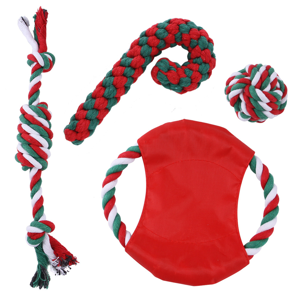 Christmas Cotton Rope Christmas Color Block Pet Toys 1 Piece