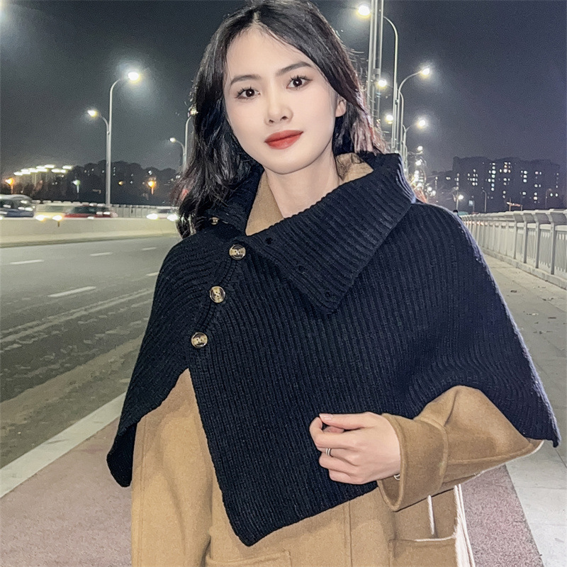 Pure wool high necked knitted shawl cape scarf for women's autumn and winter new style pullover irregular thickened warm neck cover